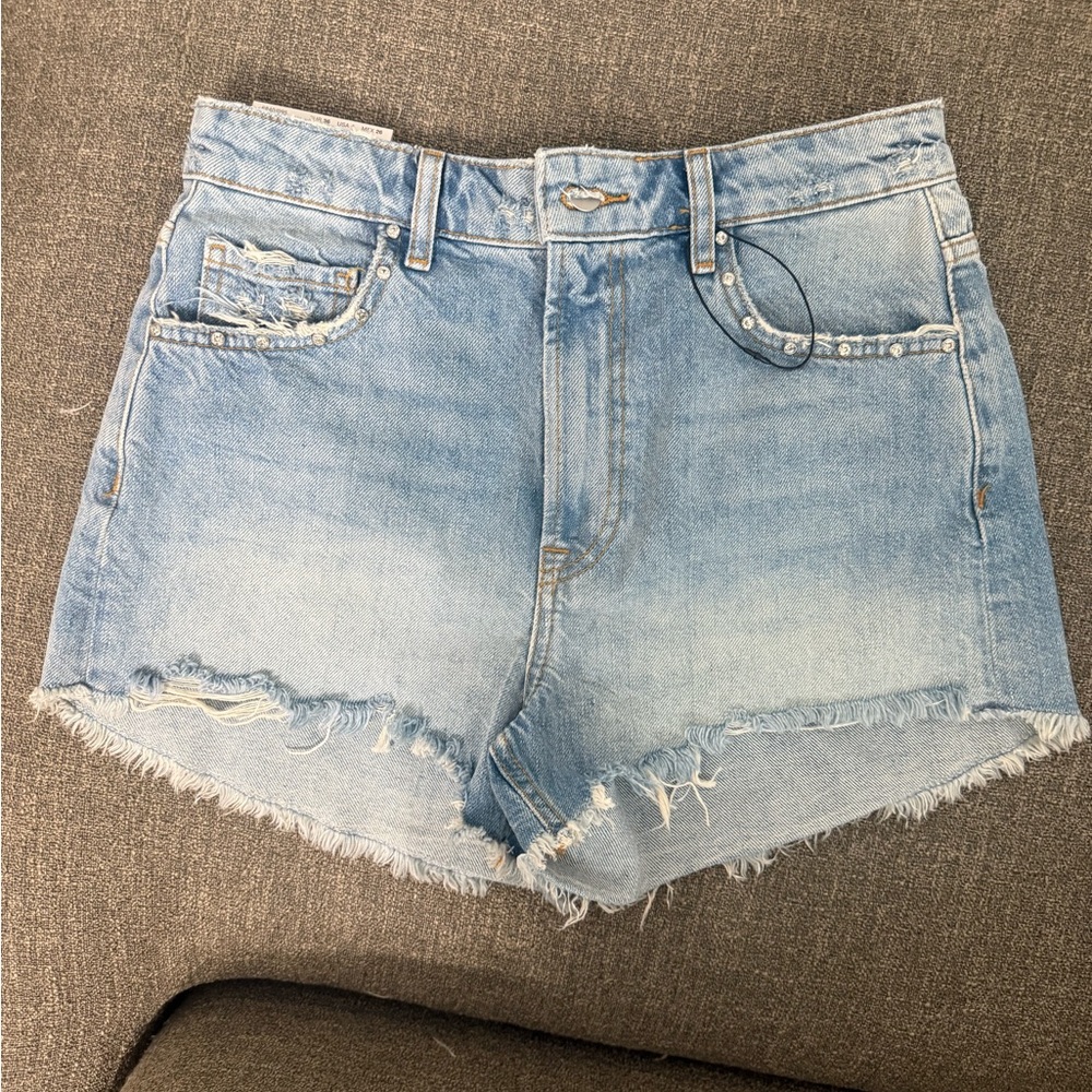 NEW Women High Waisted Rhinestone Denim Shorts Y2K Zara  Jean Distressed Size 4